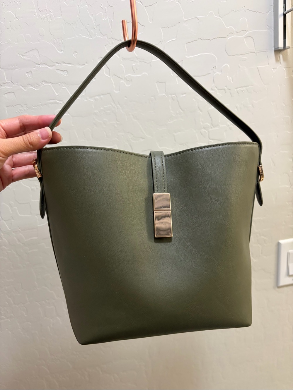 A New Day- Bucket Hand/Shoulder/Cross-Body Bag Olive Green